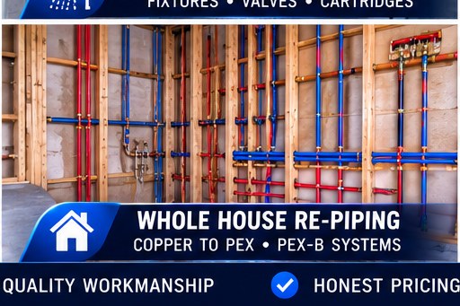 Whole-house PEX re-piping project replacing old copper plumbing lines