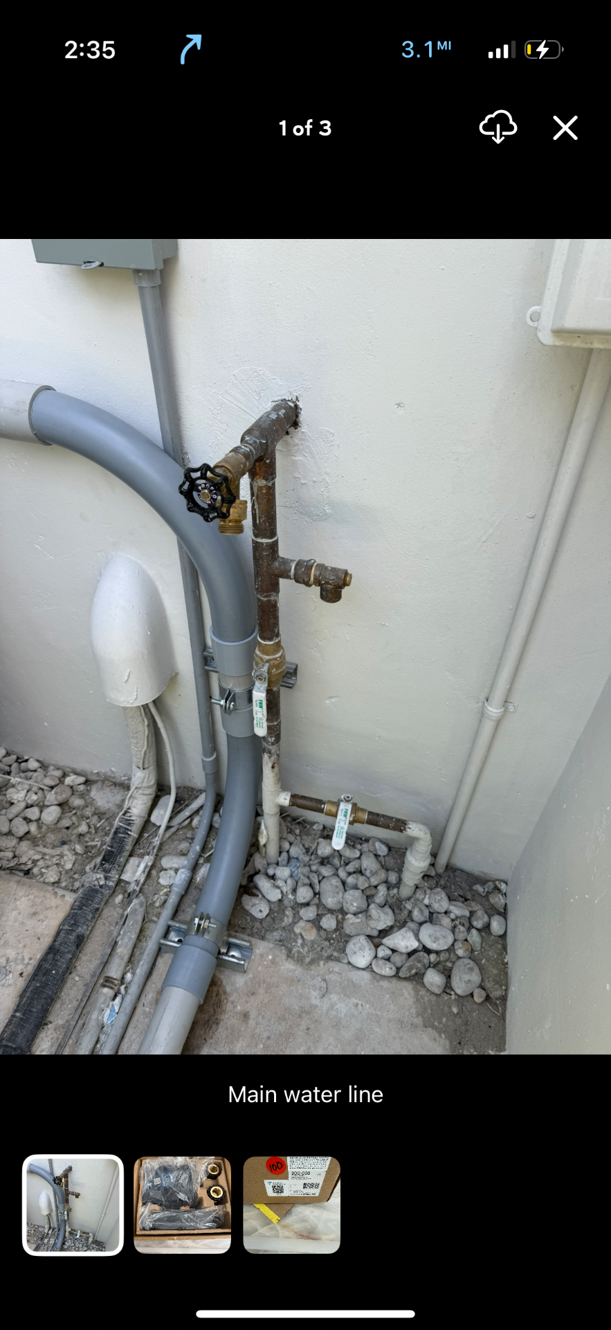 Corroded galvanized main water line with old gate valve prior to replacement by Better Call Sam Plumbing
