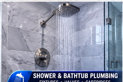 Shower valve and bathtub plumbing repair in a remodeled Naples bathroom